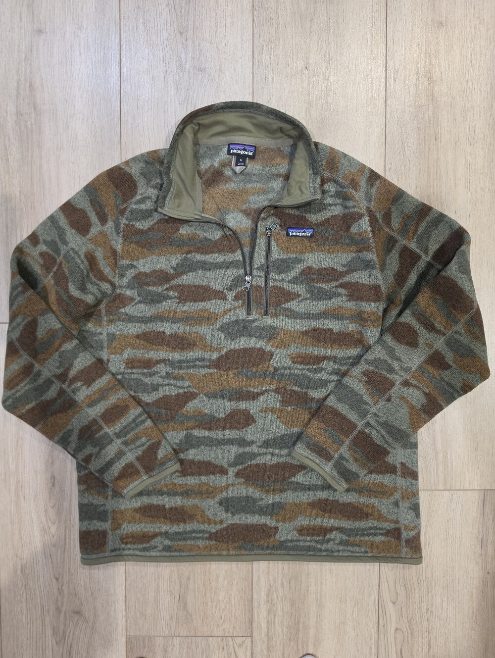 Patagonia Better Sweater Camo 1/4 Zip Pullover Men's XL Green Brown